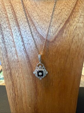 Silver Black Onyx and Cubic Zirconia Pendant Necklace